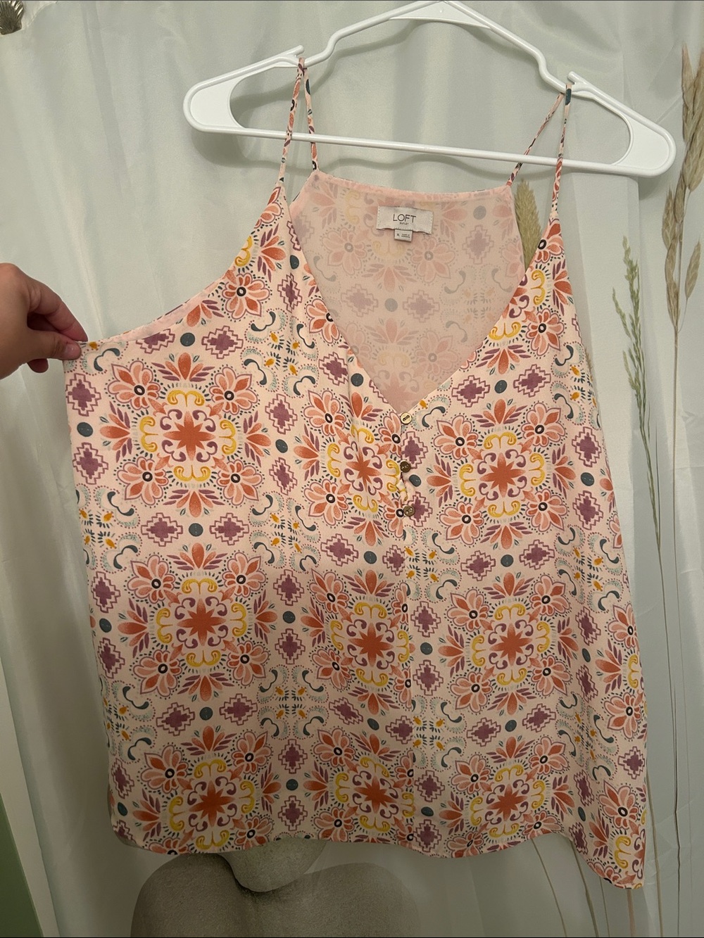 LOFT Pink Floral Mosaic Spaghetti Strap Cami